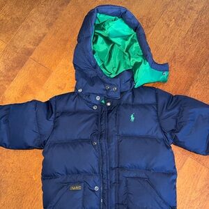 Navy Blue Puffer Jacket with Green Lining